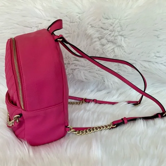 Victoria’s Secret | Hot Pink Mini Quilted & Gold Chain Backpack - Picture 7 of 15